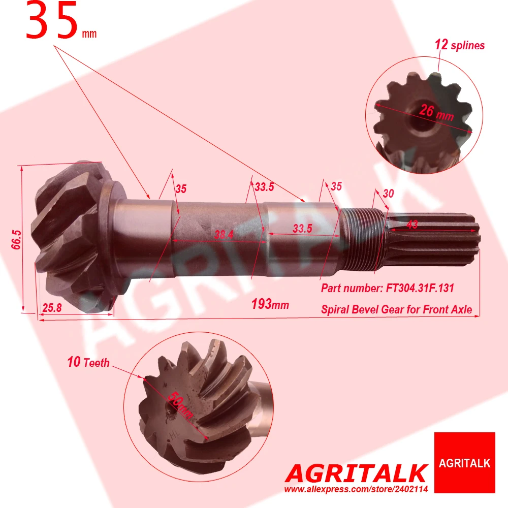 

FT304.31F.131 (bearing ID 35mm/ FT304.31F.138 , spiral bevel gear / bevel shaft for Lovol TB series tractor , the front axle use