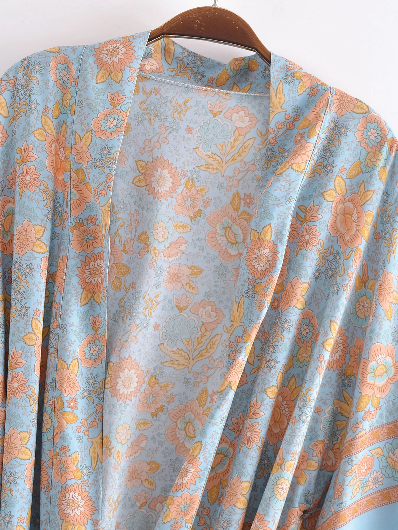 2021 Women blue orange Flower Print Kimono Cardigan BOHO Beach Tide Bow Sashes Maxi Long Shirt Blouse Holiday Tops | Женская одежда