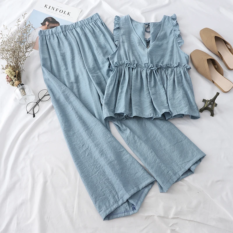 Heliar лето 2019 топ на бретелях и длинные брюки чистый цвет женский кружевной жилет