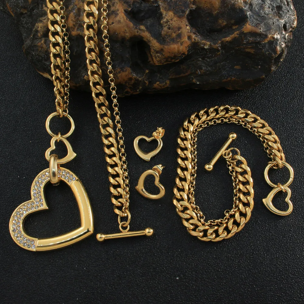 

Комплект из цепочки, браслета и серег-гвоздиков, из нержавеющей стали