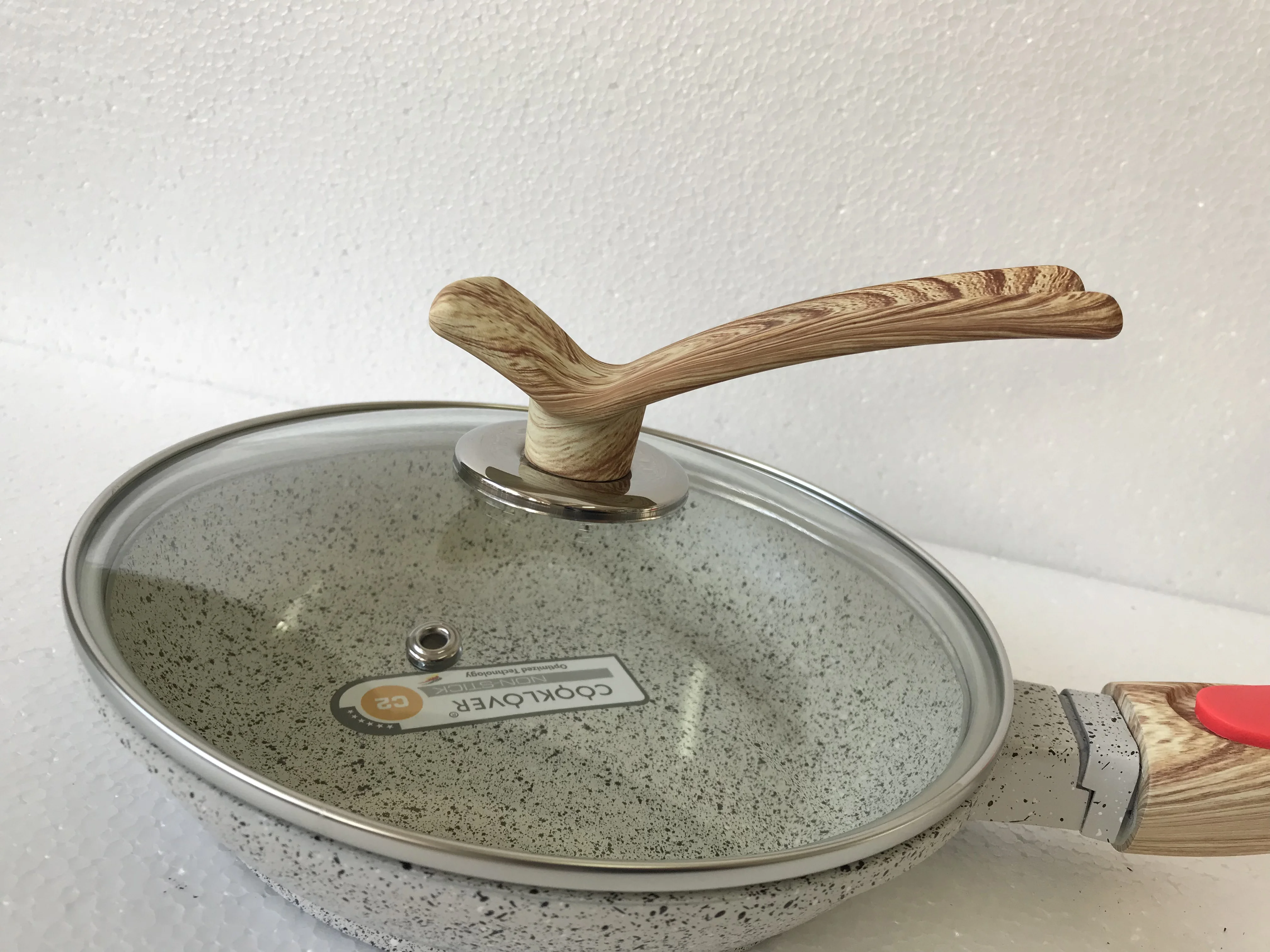 

Baizheng new hot sale marbie coating skillet frying pan multic-colors bakelite aluminum non stick pot MGC