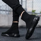 Кроссовки-носки для мужчин и женщин, дышащие, без шнуровки, спортивная обувь на плоской подошве, повседневные, большие размеры, черные, лето 2022