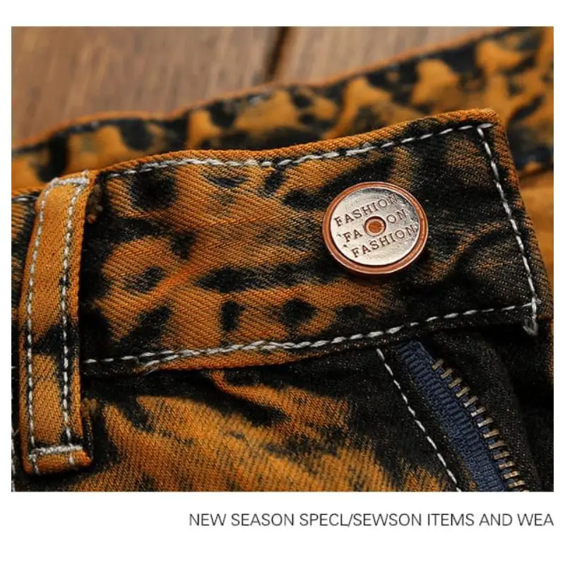 Jeans For Man Classic Vintage Ripped Jeans Hip Hop Pants Slim Streetwear Destroyed Print Hole Casual Male Trousers Plus Size