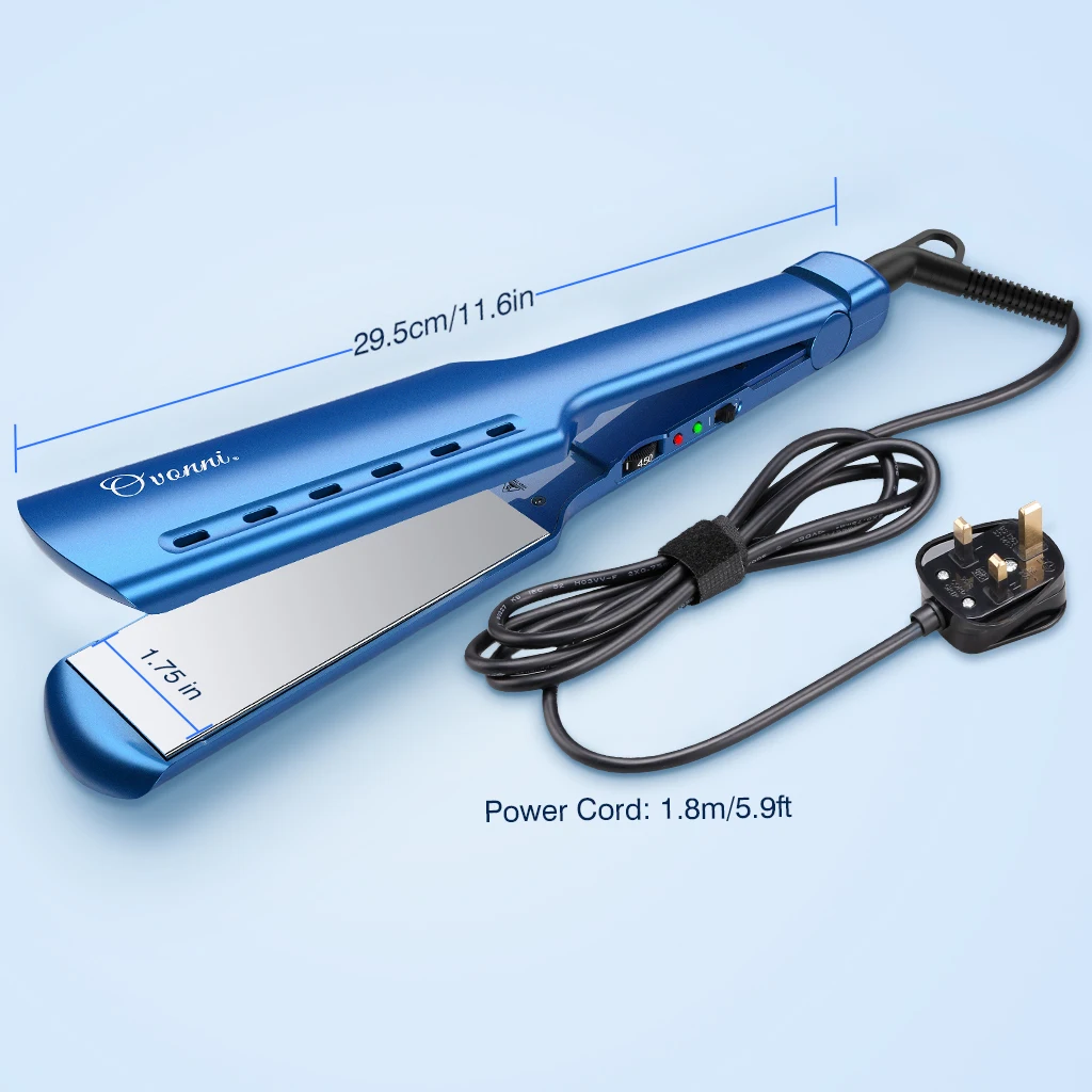 Blue US Plug Ovonni нано титановый выпрямитель для волос 150-230 градусов Цельсия регулируемая температура 100-240 В двойное напряжение 1,75 дюйма Ширина - Цвет: Blue US Plug