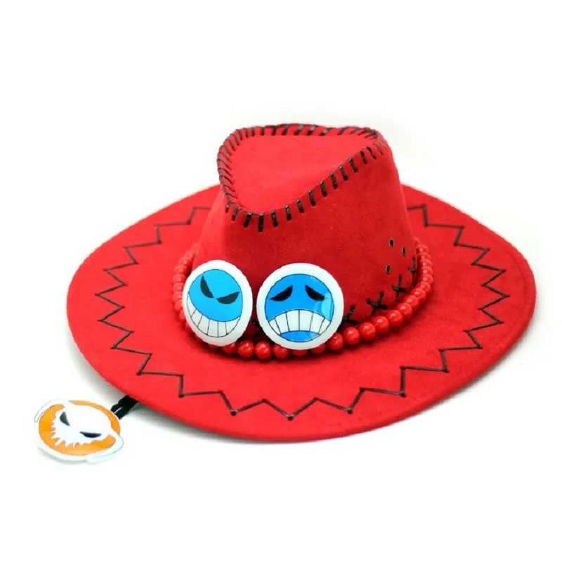 

One Piece Portgas D ace Cowboy Hat Cosplay Hats Pirates Cap Suede Costume Hat