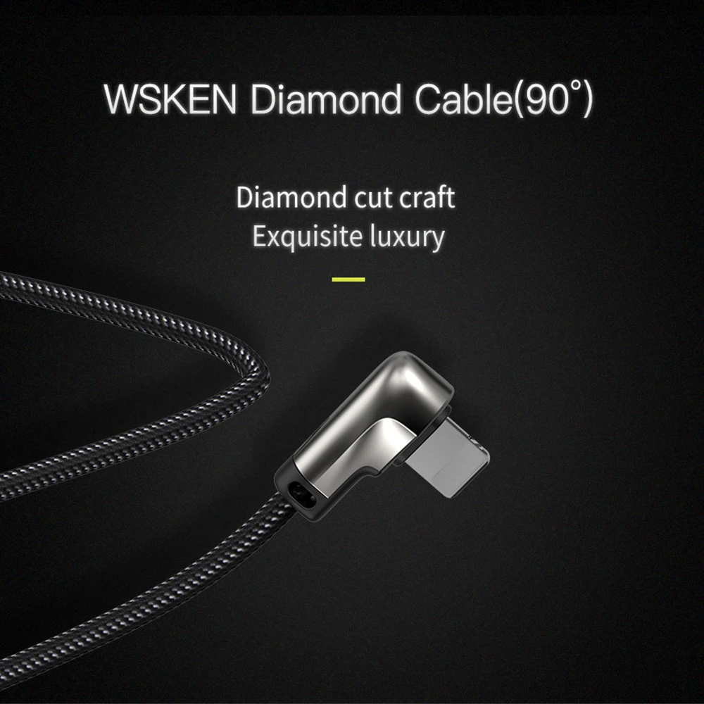 Wsken 90 градусов USB кабель для быстрой зарядки для iPhone 6S 7 8 Plus X Xr Xs Max 5 2A зарядное устройство лампы на шнурах для Apple кабель Lighting