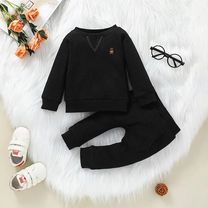 

Autumn 2Pcs Kids Baby Girls Boys Clothing Sets Unisex Long Sleeve O-Neck Bear Embroidery Sweater Casual Loose Jogger Trousers