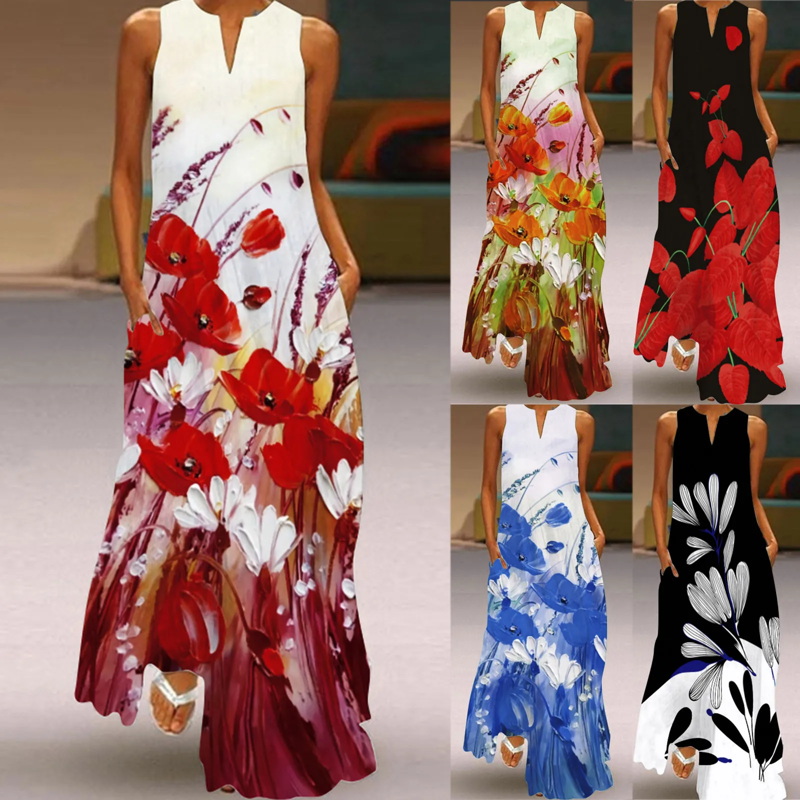 Сарафан женский без рукавов с цветочным принтом в богемном стиле | Женская одежда