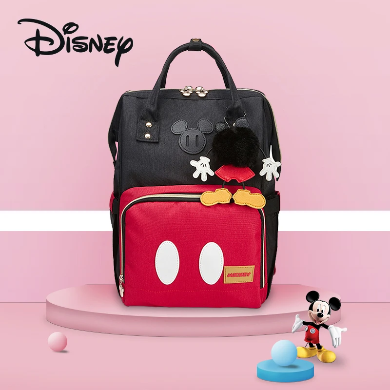 Disney-bolsas de pañales de Mickey Red para el cuidado del bebé, bolsa de lactancia infantil, mochila de maternidad, bolsa de pañales de gran capacidad, bolsa de viaje 3D
