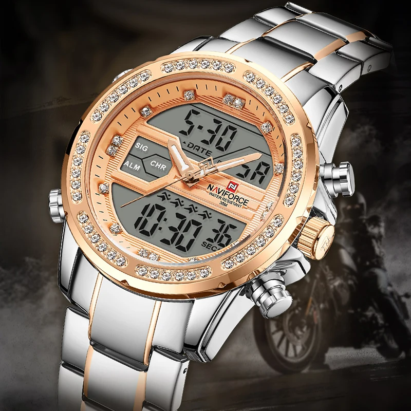 Часы наручные NAVIFORCE мужские с бриллиантами модные брендовые Роскошные