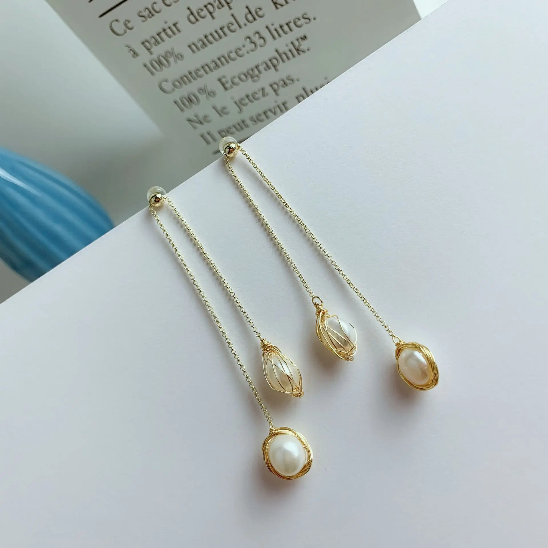 Женские Висячие серьги с натуральным жемчугом Элегантные корейские длинные в