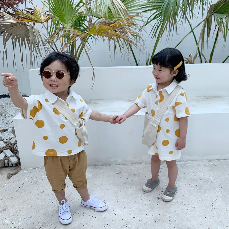 Новая Одинаковая одежда Sis Bro рубашки в горошек платье хлопковые для маленьких