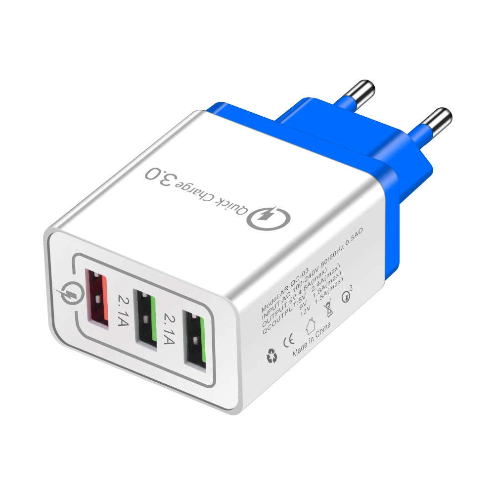 Dark Blue 3 порта Быстрая зарядка 3,0 USB зарядное устройство Быстрая зарядка настенное зарядное устройство адаптер ЕС США мобильный телефон для iphone ipad мини samsung Xiaomi - Тип штекера: Dark Blue