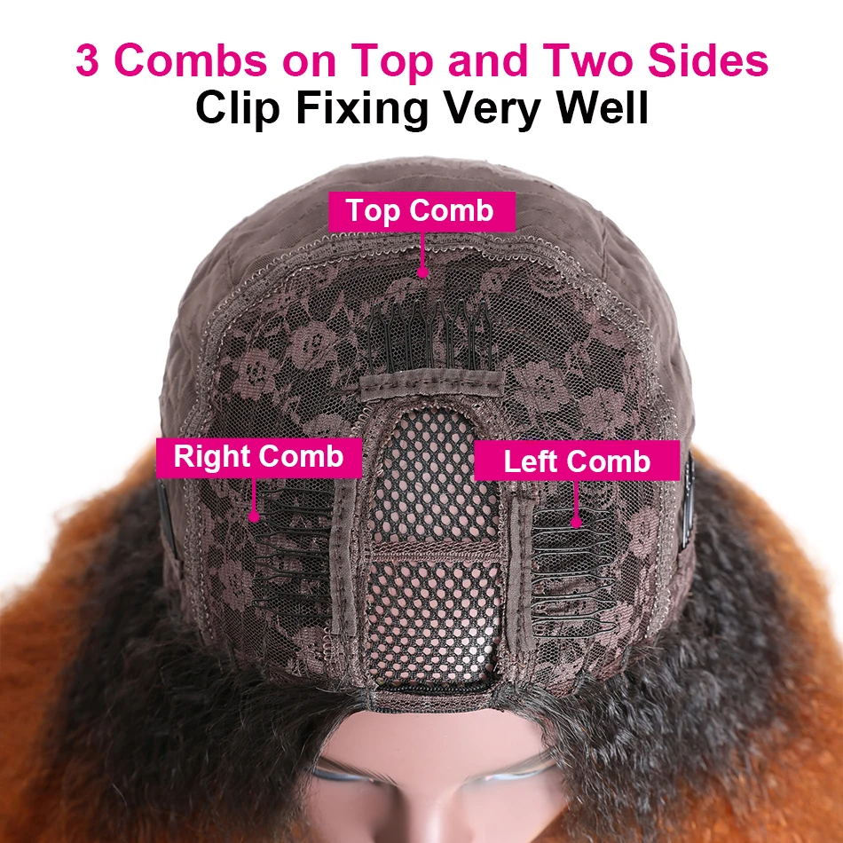 

UNice Kinky Straight U Part Human Hair Wig Middle Parting Upart Wigs 150% Density Kinky Straight Affordable Human Hair Wig T30#