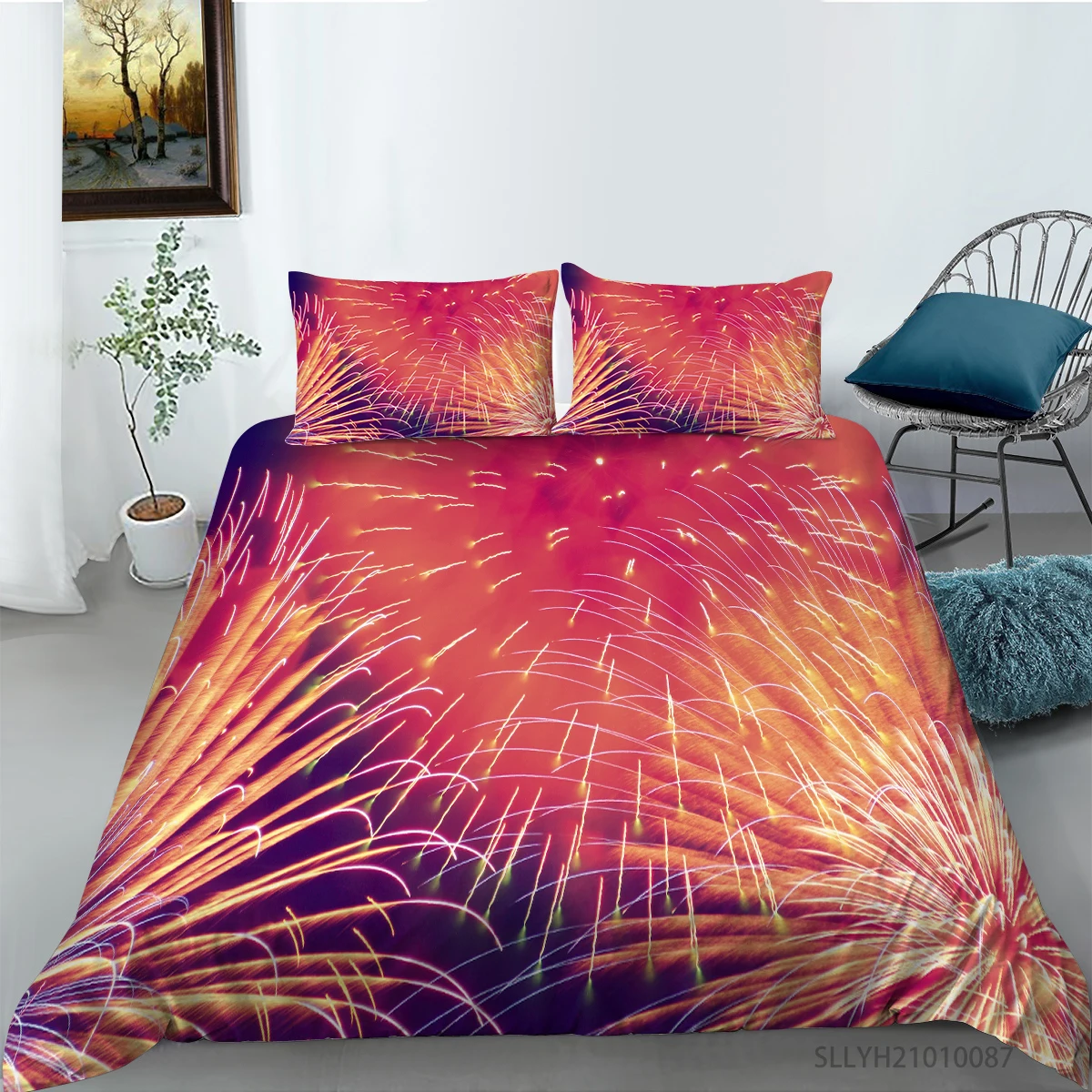 

Luxury Fireworks Printing Bedding set Duvet cover with pillowcases Twin Full Queen King sizes 2/3pcs Drop shipping