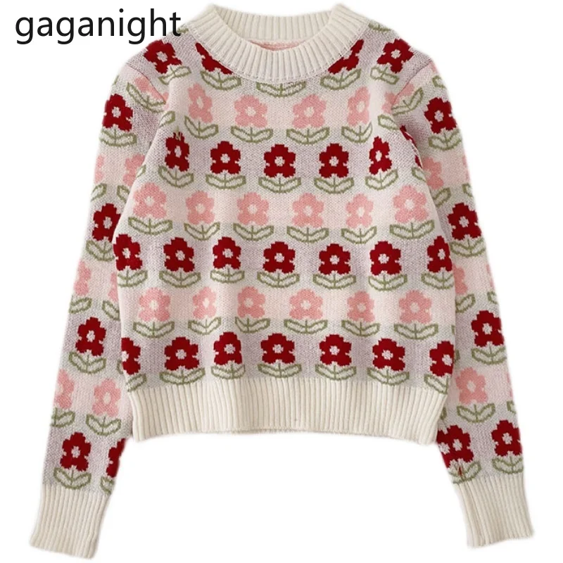 

Gaganight женский шикарный свитер с цветами осень-зима модный Женский Повседневный Свободный пуловер Милая верхняя одежда для девочек корейски...