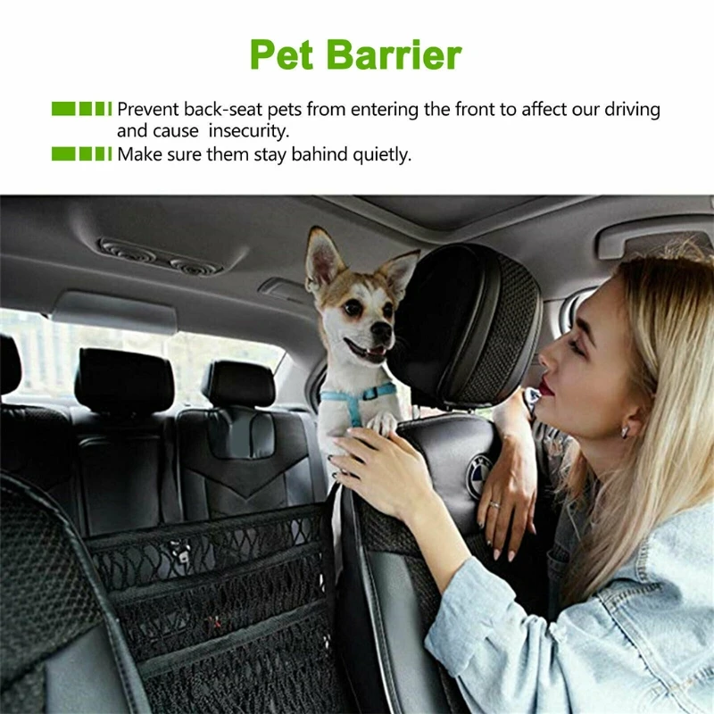 

Car Net Organizer Standard Between Seat Mesh Storage Net with Pockets Front Seat Dog Barrier for Cars Trucks
