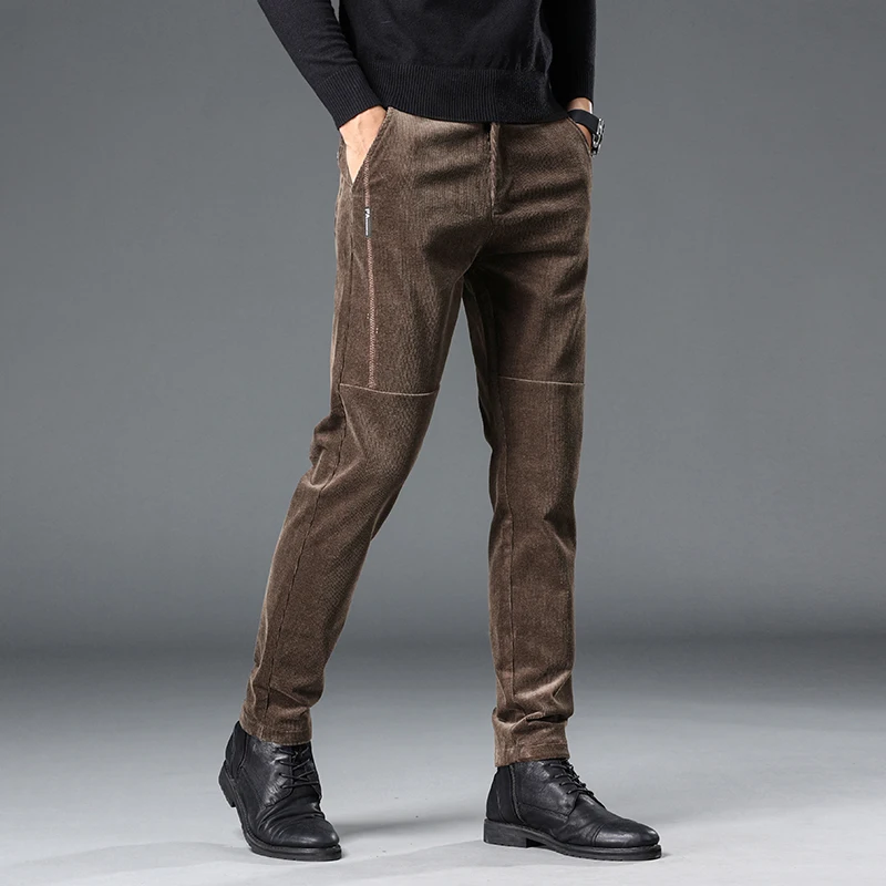 Черные вельветовые мужские брюки новинка 2021 зимние деловые повседневные Прямые