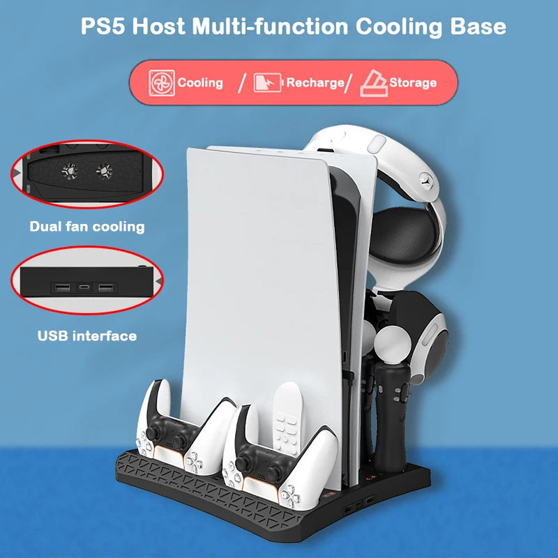 

PS5 Cooling Base Host Console Stand Headset Storage Holder Gamepad Controller VR Move Charging Dock For Playstation5 Accessories