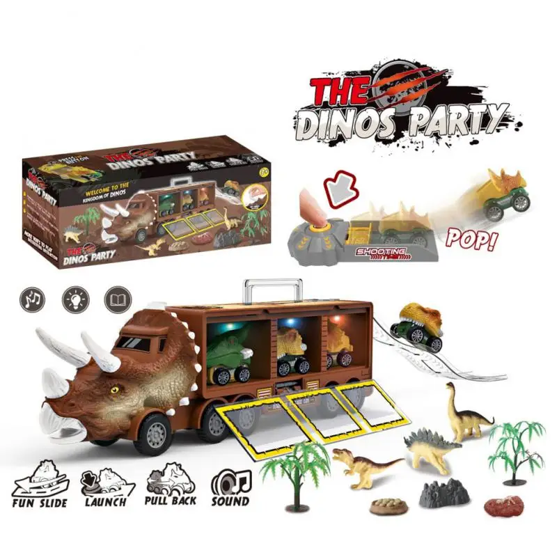 

Динозавр грузовик для транспортировки задний динозавр автомобиль модель для хранения освещение музыка детские игрушки для мальчиков пода...