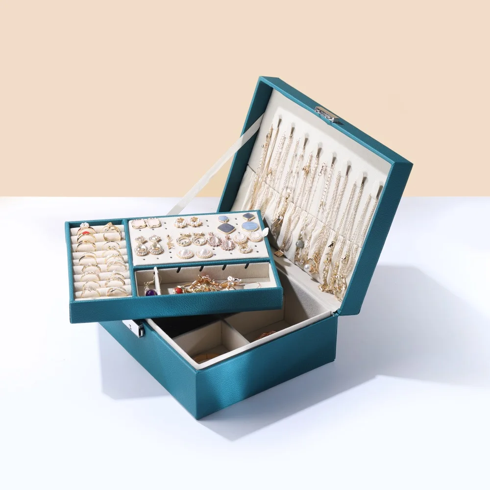 Двухслойная большая емкость Кожевенная коробка для ювелирных изделий дорожный