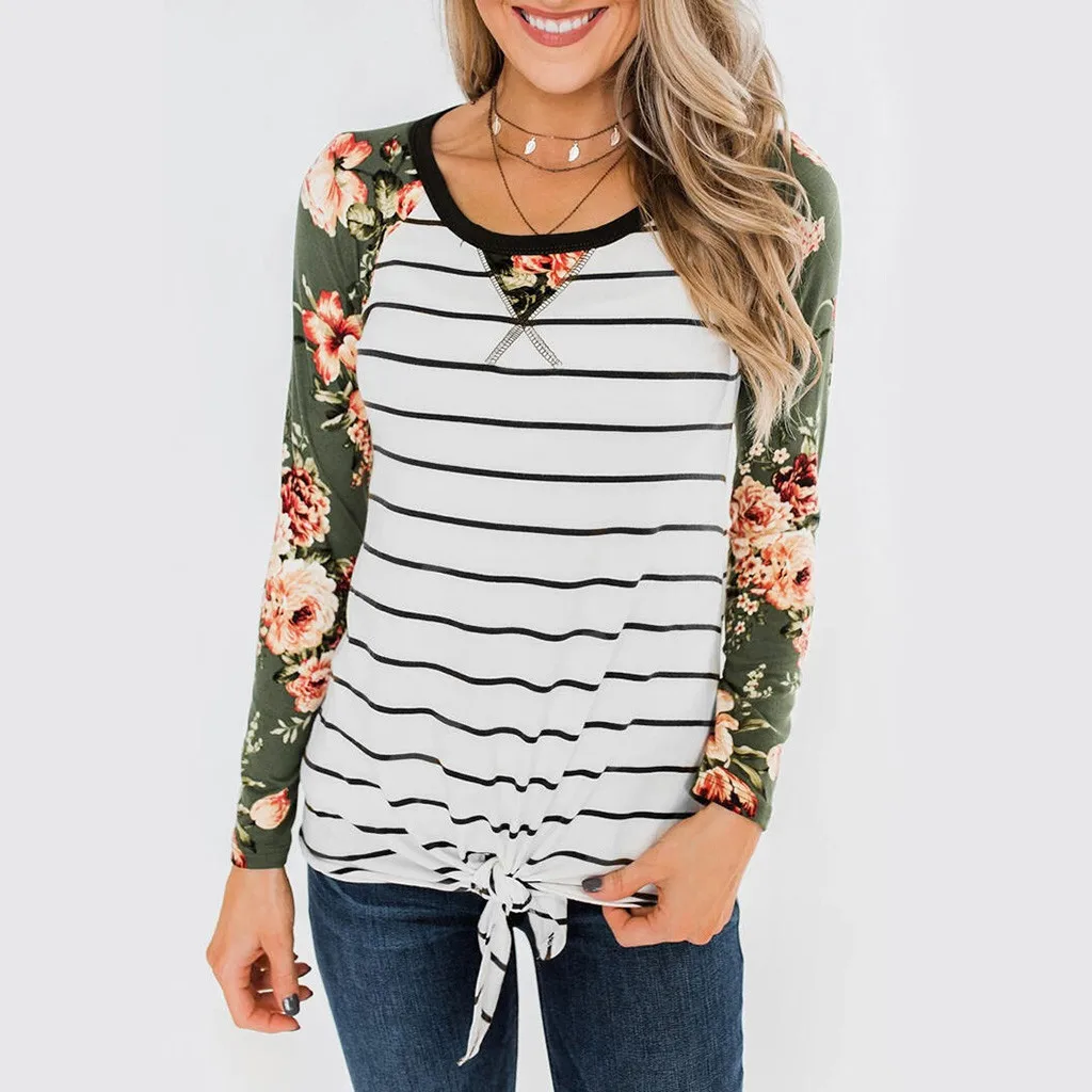 Женская модная полосатая рубашка с цветочным принтом комбинированная футболка