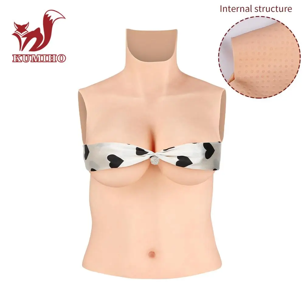 

KUMIHO 6G No-Oil Breast Forms Silicone Half Bodysuit C D Cup Fake Boobs for Crossdresser Transgender Drag Queen Male to Female