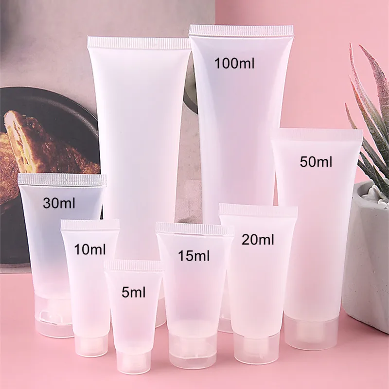 

50pcs/lot 5ml 10ml 15ml 20ml 30ml 50ml 100ml Frosted Plastic Soft Tube Empty Cosmetic Lotion Tube Squeeze Cream Container Flip