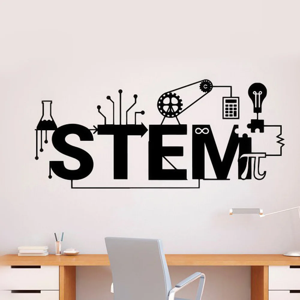 Science Stem Logo Wall Stickers Creative Style Vinyl Decal Technology Pattern Poster School Classroom Decoration | Дом и сад