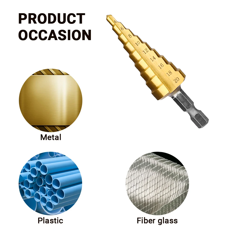 Набор ступенчатых сверл с титановым покрытием 3 шт