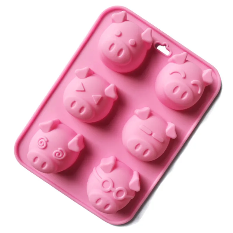 

6-Piece Pig Head Silicone Cake Mold Rice Cake Mold Xg799