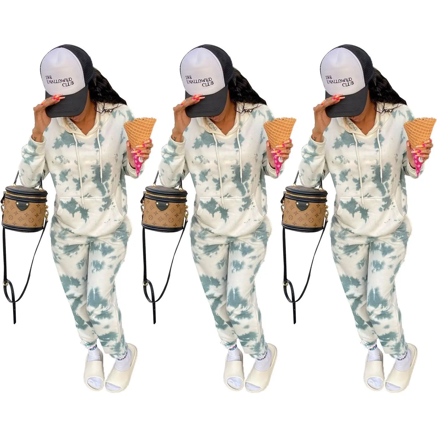 

86XY3518 Spring and autumn fashion sports leisure printing long sleeve sports two piece set two piece set women