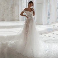 fivsole a line satin and tulle wedding dress 2021 off shoulder short sleeves v neck lace appliques bridal gowns with buttons