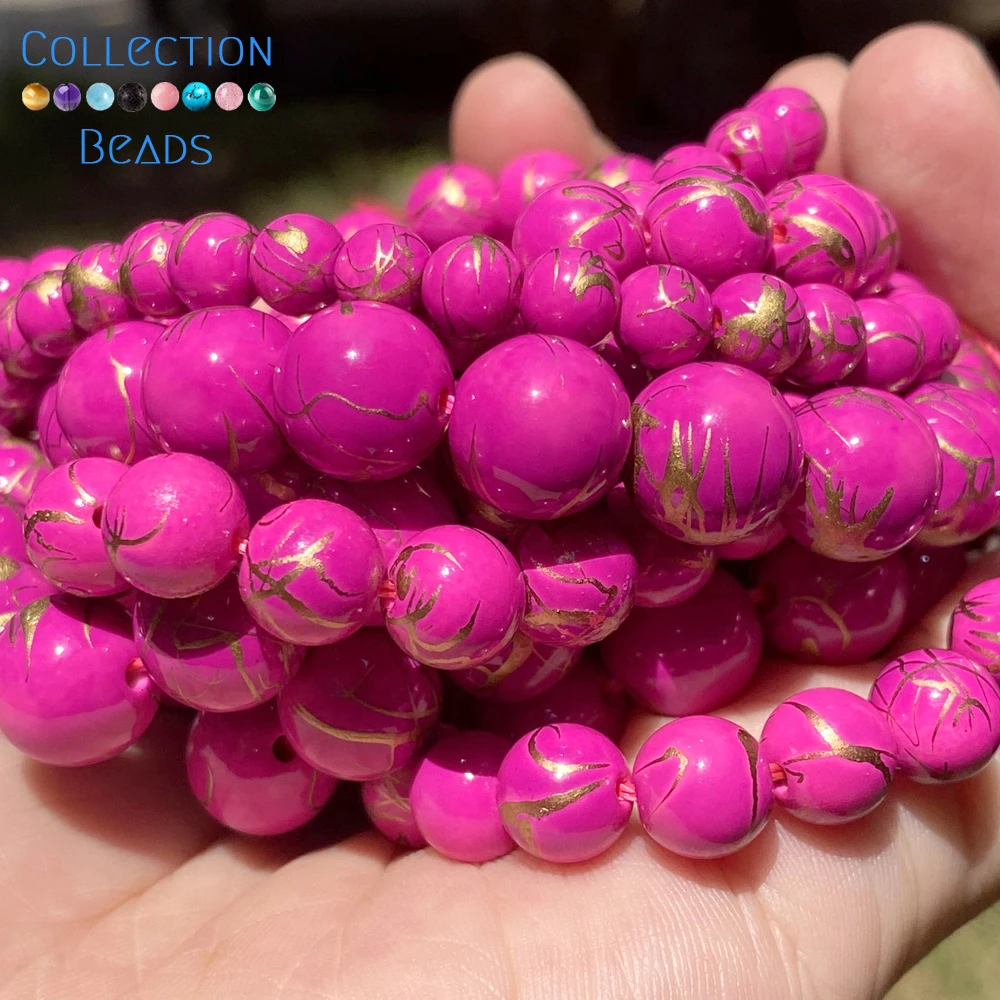 

6 8 10mm Natural Stone Rose Red Gold Wire Turquoises Round Beads For Jewelry Making Diy Necklace Bracelet Handmade Accessories