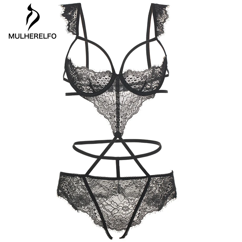 

Hollow Sexy Women's Bodysuit Lace Sling Perspective Ultra-Thin Temptation Jumpsuit Home Nightwear Female Sexy Slim Body Clothing