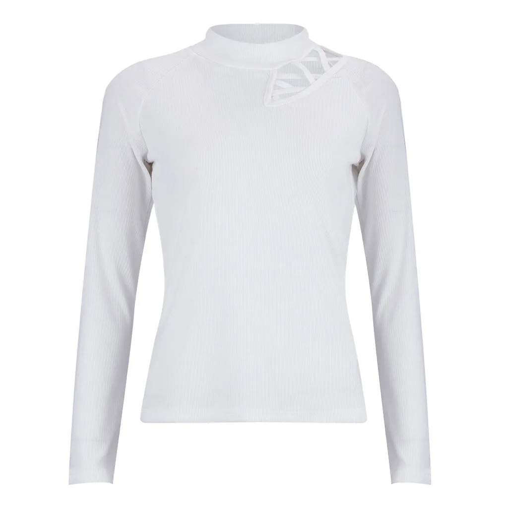 

Fashion Spring Hollow Out Half Turtleneck Blouse Women Casual Work Slim Top Solid Color Skinny Long Sleeves Top