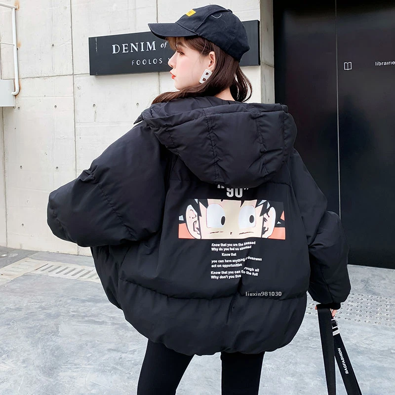 Женская мультяшная парка с капюшоном Повседневная теплая короткая куртка