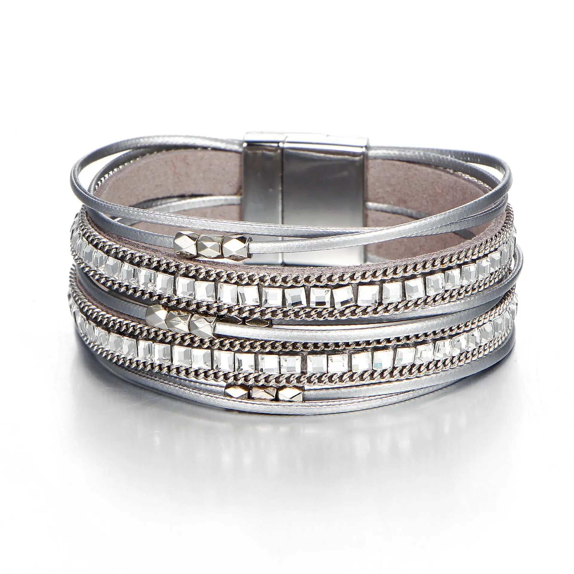 

Kirykle Women Multi-Layer Leather Wrap Bracelet Handmade Wristband Braided Rope Cuff Bangle with Magnetic Buckle Jewelry