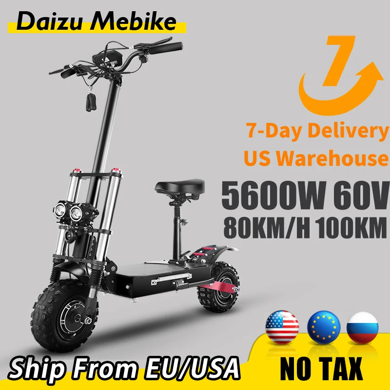 

Max Speed 80 km/h Electric Scooter 60V 5600W Powerful E scooter Long Range 100km Dual Motor Electric Skate 11inch Tires Seat