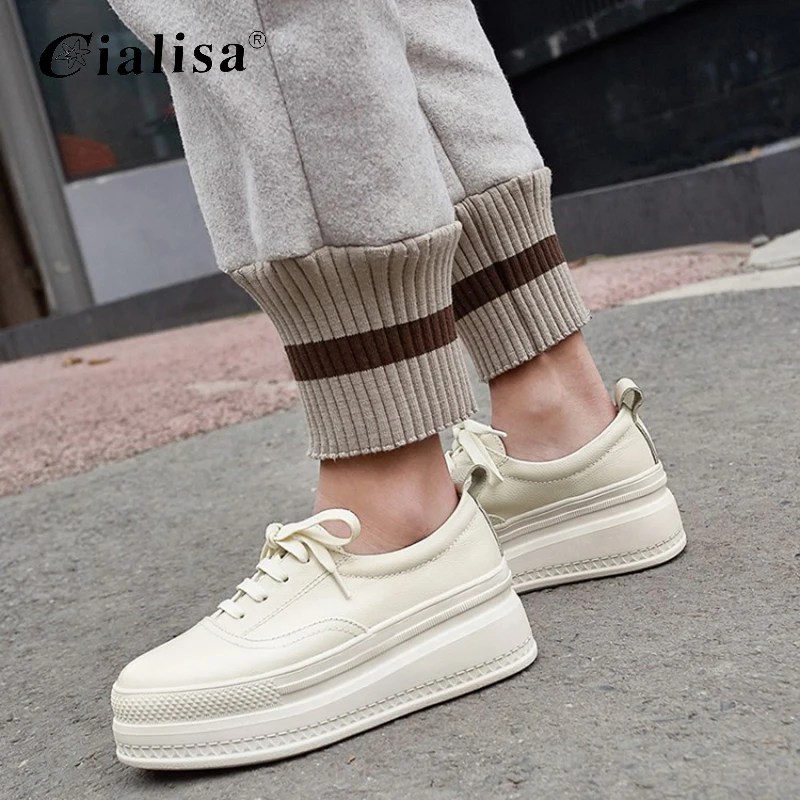 Online Sepatu Wanita Kanseet Sepatu Kasual Platform Desain Baru Kulit Asli Sepatu Wanita Wedges Musim Semi Musim Gugur Hak Tinggi