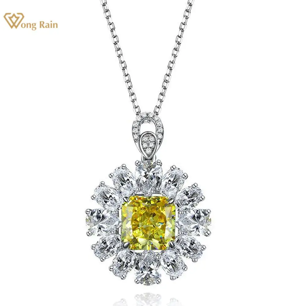

Wong Rain 100% 925 Sterling Silver 10*10 MM Small Daisy Flower Created Moissanite Gemstone Pendant Necklace Ladies Fine Jewelry