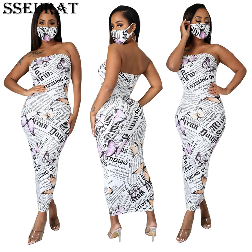 

SSEURAT женское длинное платье из набивной ткани без бретелек хлопкового волокна Bodycon Платья-макси пикантная обувь для ночного вечерние летние...