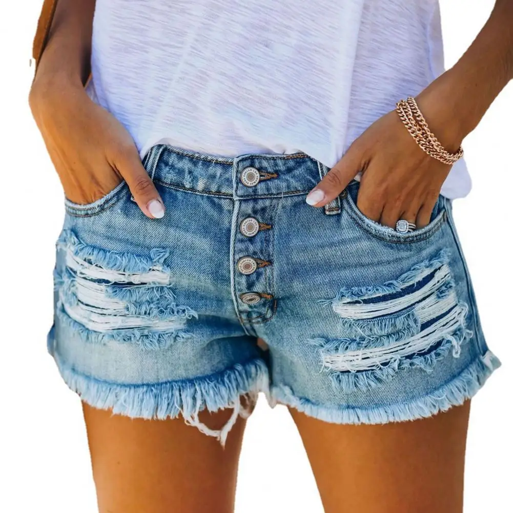 

Mini denim shorts denim booty Shorts sexy short Jeans Women HighWaist Ripped Hole Single-breasted Tassel Denim Shorts Streetwear
