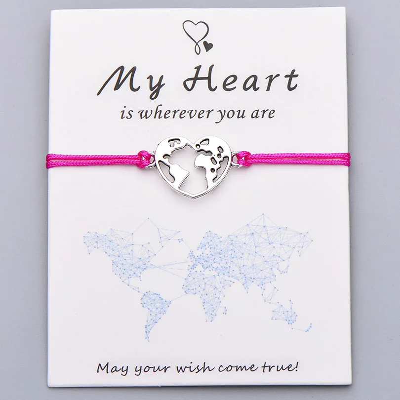Pipitree Lucky My Heart карта мира браслет ручной работы регулируемая красная струна Очаровательные Браслеты Wish ювелирные изделия подарок для женщин мужчин влюбленных