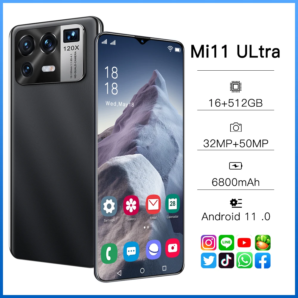 

Original Mi11 Ultra 6.7 Inch Global Smartphone 6800mAh 16+512GB Android 11 32+50MP Unlocked 5G Mobilephone Support Google GPS