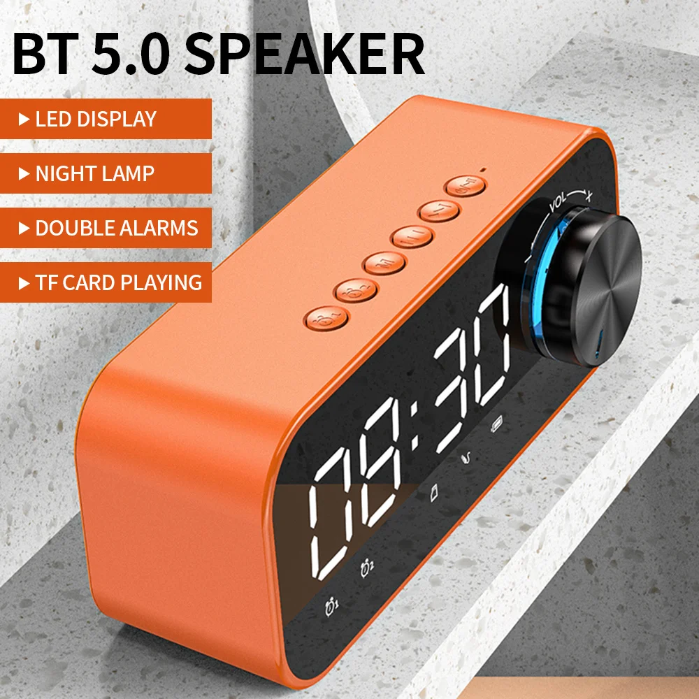 BT 5.0 cabinet speaker LED display night light 3-level adjustable brightness dual alarm volume control button TF Card |