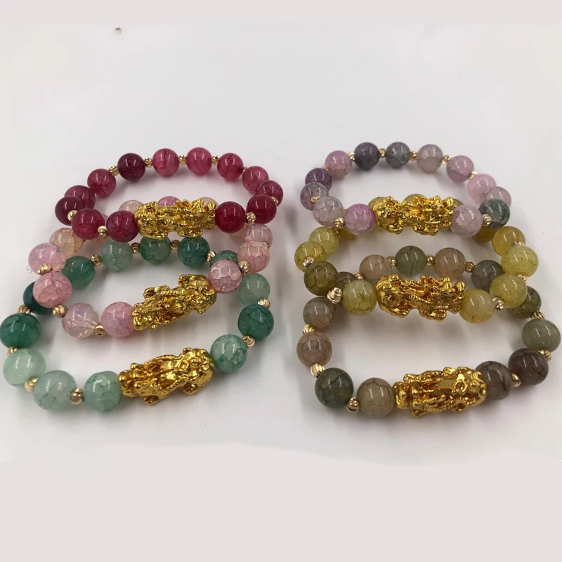 

New Charm Feng Shui Obsidian Stone Beads Bracelet Men Women Unisex Brave Troops Wristband Golden Pixiu Wealth Lucky Bracelets
