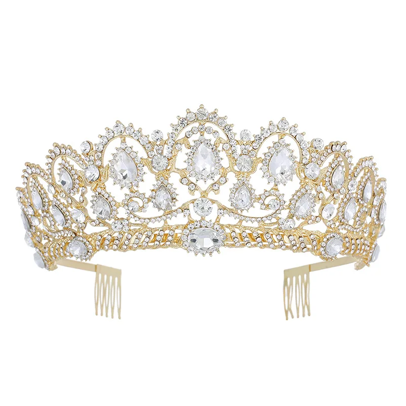 Gold White Comb Роскошная свадебная тиара, большие стразы, кристалл, Королевская корона, свадебные аксессуары для волос, диадема, головная повязка, пышные украшения для волос, головной убор - Окраска металла: Gold White Comb