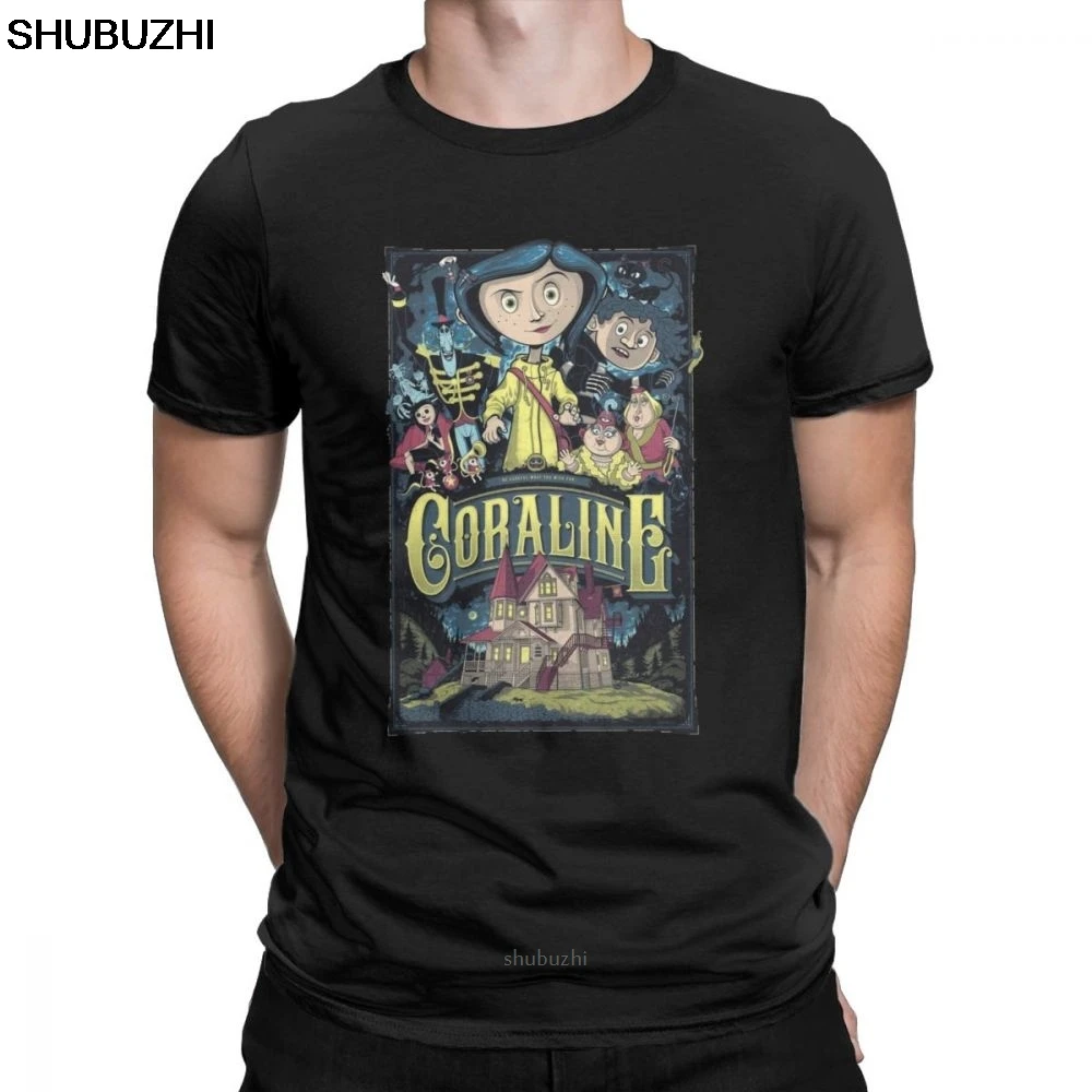 Мужская футболка Coraline, новинка, короткий рукав, Темная футболка для Хэллоуина, футболка, одежда с вырезом лодочкой, хлопок, черные футболки sbz8112