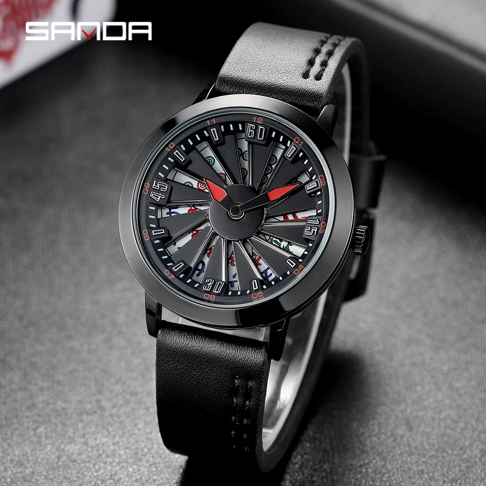 Часы наручные SANDA Wheel мужские с кожаным ремешком брендовые Роскошные